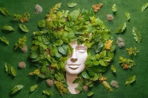 astratto ambiente conservazione le foglie arte stile di verde natura e eco amichevole concetto idea. impianti con le foglie formatura cervello, selettivo messa a fuoco, generativo ai illustrazione foto