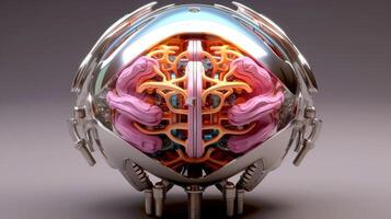 cervello e nervo formatura un' futuristico viso illustrare il energia di nostro neurone e nostro virtuale vita, macchina apprendimento tecnologia, neurale reti. 3d interpretazione disegno, generativo ai illustrazione foto