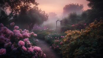 viola e rosa fiori fiorire nel prato generato di ai foto