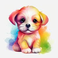 piccolo cucciolo illustrazione collezione. colorato cucciolo colorazione pagina fascio. carino e colorato cucciolo impostare, seduta su un' bianca sfondo. carino cane colorazione pagina fascio per bambini. generativo ai. foto