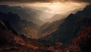 maestoso montagna gamma, tranquillo prato, bellezza nel natura autunno colori generato di ai foto