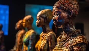Multi colorato figurina collezione vetrine vario culture e religioni generato di ai foto