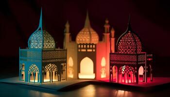 Ramadan notte spiritualità illuminato nel Arabo stile architettura decorazione generato di ai foto