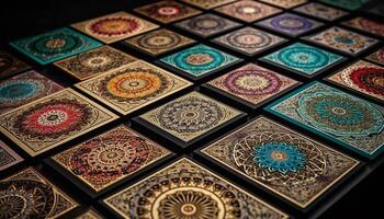 Turco e indiano culture miscela nel ornato patchwork tappeto design generato di ai foto