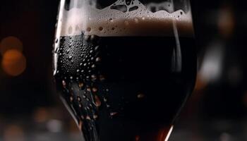 schiumoso birra far cadere rinfresca bicchiere nel buio bar istituzione generato di ai foto