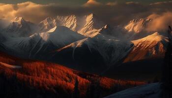 maestoso montagna gamma, tranquillo scena, no le persone, bellezza nel natura generato di ai foto