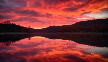 maestoso montagna gamma riflette vivace tramonto colori generativo ai foto