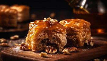 al forno baklava con nocciola, noce, e miele generato di ai foto