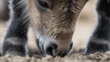 carino mucca pascolo nel prato, guardare a telecamera generato di ai foto