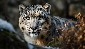 maestoso tigre fissando, vicino su ritratto nel natura generato di ai foto