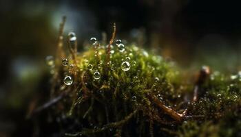 fresco rugiada gocce su vivace verde le foglie generato di ai foto