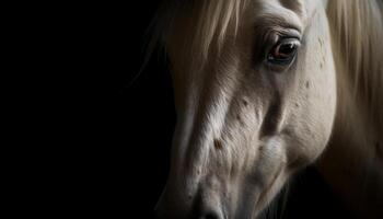 purosangue cavallo, nero bellezza, guardare a telecamera generato di ai foto