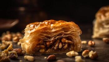 croccante baklava, un' dolce nocciola indulgenza generato di ai foto