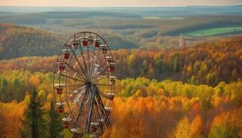 Filatura ruota di autunno colori, alto su generato di ai foto