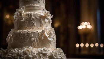 elegante nozze torta con cioccolato e fiori generato di ai foto