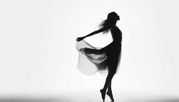 grazioso balletto ballerino esegue su palcoscenico, eleganza generato di ai foto