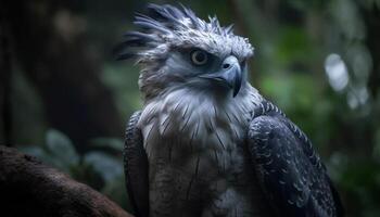 maestoso uccello di preda perching su ramo generato di ai foto