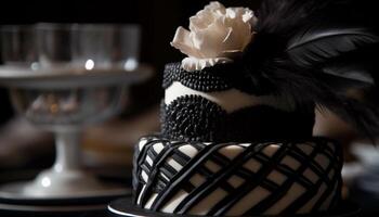 elegante nozze torta con cioccolato e fiori generato di ai foto
