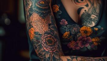 floreale alcanna tatuaggio adorna giovane donna mano generato di ai foto