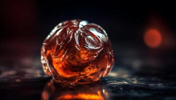 buio legna bar tavolo riflette lusso whisky bicchiere con ghiaccio generato di ai foto