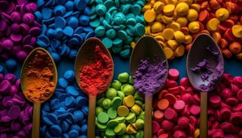 varietà di colorato pillole e spezie nel un' grande collezione generato di ai foto