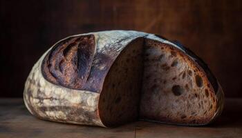 appena al forno pane su rustico taglio asse, Perfetto per salutare mangiare generato di ai foto