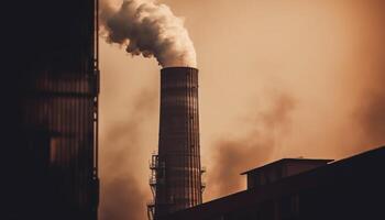 industriale fabbrica emette Fumo, inquinanti natura atmosfera a crepuscolo generato di ai foto