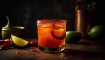 rinfrescante agrume cocktail con Ghiaccio, frutta, e salutare menta foglia generato di ai foto