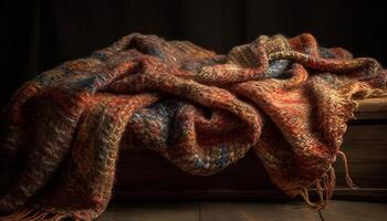 intrecciata lana scialle nel rustico autunno colori, piegato per comfort generato di ai foto