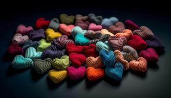 cuore sagomato lana decorazione nel vivace Multi colorato astratto modello generato di ai foto