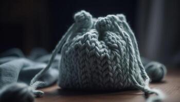 caldo, accogliente maglia cappello fatto a partire dal soffice palla di lana generato di ai foto