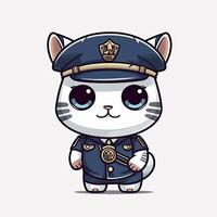 colorato gattini indossare polizia tute impostato design per bambini colorazione pagine. carino gattino polizia cartone animato illustrazione su un' bianca sfondo. colorato polizia gattino cartone animato collezione. ai generato. foto