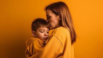 famiglia amore Due ragazzi, uno bambino, e felicità abbondare generato di ai foto