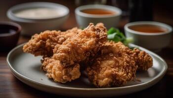 in profondità fritte bufalo pollo Ali con salato salsa e verdure generato di ai foto