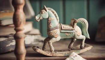 a dondolo cavallo giocattolo un' carino, rustico, fatti in casa souvenir di infanzia generato di ai foto