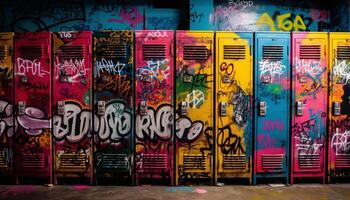 vivace colori di graffiti dipingere decorare città strada edificio esterni generato di ai foto