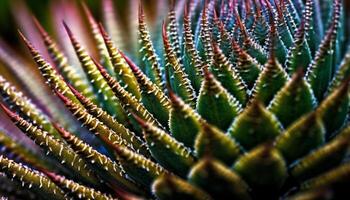 acuto spine su succulento pianta nel tropicale clima, astratto modello generato di ai foto