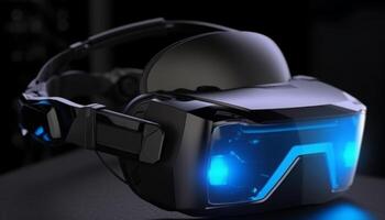 futuristico occhiali per virtuale la realtà simulazione e digitale Schermo Guardando generato di ai foto
