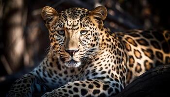 giallo a strisce grande gatto fissando, bellezza nel natura la tranquillità generato di ai foto