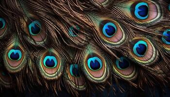 maestoso maschio pavone viene visualizzato iridescente bellezza nel vivace tropicale clima generato di ai foto