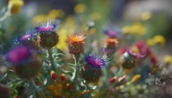 Fiore di campo prato vetrine bellezza nel natura Multi colorato fiori generato di ai foto