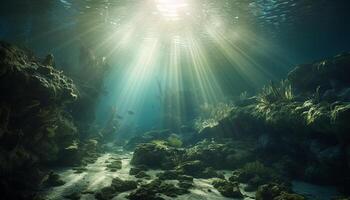 in profondità mare immersione rivela naturale bellezza di subacqueo paesaggio e animali generato di ai foto