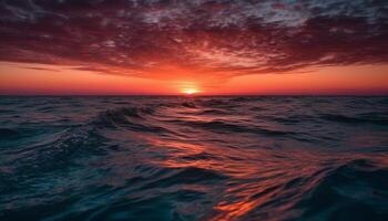 tramonto al di sopra di tranquillo paesaggio marino, natura bellezza nel astratto Paradiso generato di ai foto