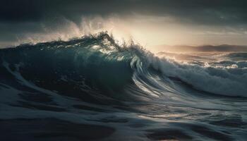 fare surf il maestoso liquido paesaggio a maui costa a alba generato di ai foto