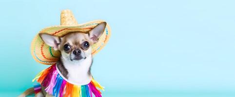 chihuahua cane con messicano sombrero cappello. cinco de mayo moda. ai generato foto