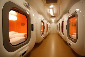 capsula Hotel interno. ai generato foto