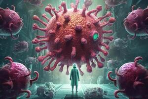 diverso forme batteri e virus cellule vicino persona silhouette. generativo ai foto