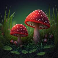 realistico rosso funghi nel il giardino creato con generativo ai tecnologia foto