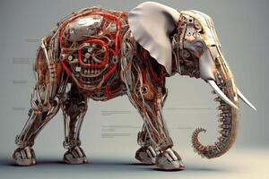 elefante cyborg animale dettagliato infografica, pieno dettagli anatomia manifesto diagramma illustrazione generativo ai foto