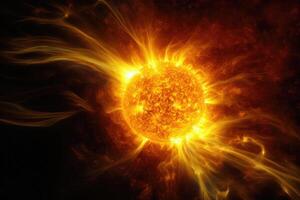 superficie di sole con protuberanze, solare radiazione. generativo ai foto